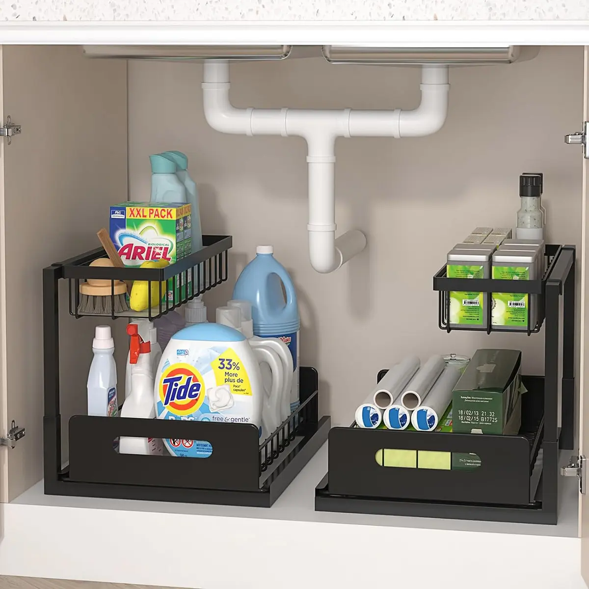 Under Sink Organizer, Pull Out Cabinet Organizer 2 Tier SlideOut Sink Shelf Cabinet Storage Shelves, 14.2*10.6*11 in,Under Sink Storagefor Kitchen Bathroom Cabinet,Gift for Mother