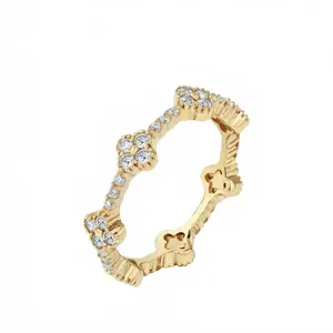 18K Gold Plated S925 D VVS1 for Women – 925 Sterling Silver Engagement & Wedding Band, Lucky Four-Leaf Clover Design, 5A Cubic Zirconia Elegant Gift for Her