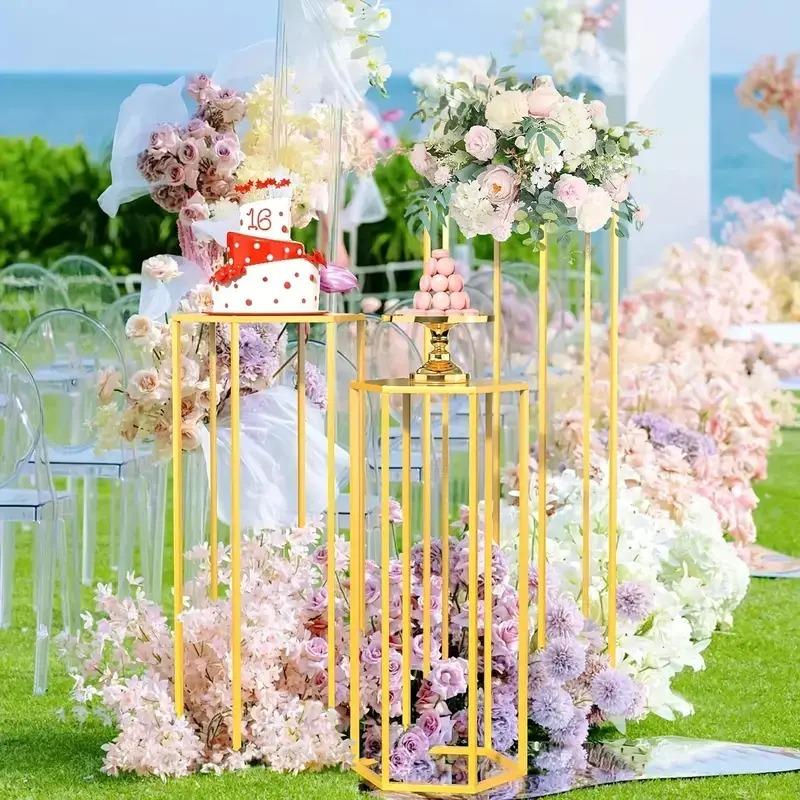 3Pcs Set Cylinder Stand Hexagon Golden Pedestal Stand for Party , Metal Plant Stand Tall Cake Cylinder Pedestal Stand for Wedding Flower Vase Living Room Patio Decoration Local Warehouse, Halloween, Kitchen Accessories, Best for Christmas 3Pcs Set Cylinder Stand Hexagon Golden Pedestal Stand for Party , Metal Plant Stand Tall Cake Cylinder Pedestal Stand for Wedding Flower Vase Living Room Patio Decoration Local Warehouse, Halloween, Kitchen Accessories, Best for Christmas