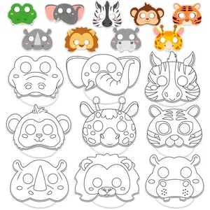 GISGFIM 36 Set Animal Coloring Mask Jungle Paper Arts Crafts Kids Color Your Own Wild Lion Blank DIY Mask Masquerade Birthday Party Dress-Up Decoration Favor School Classroom Activity Game Supplies