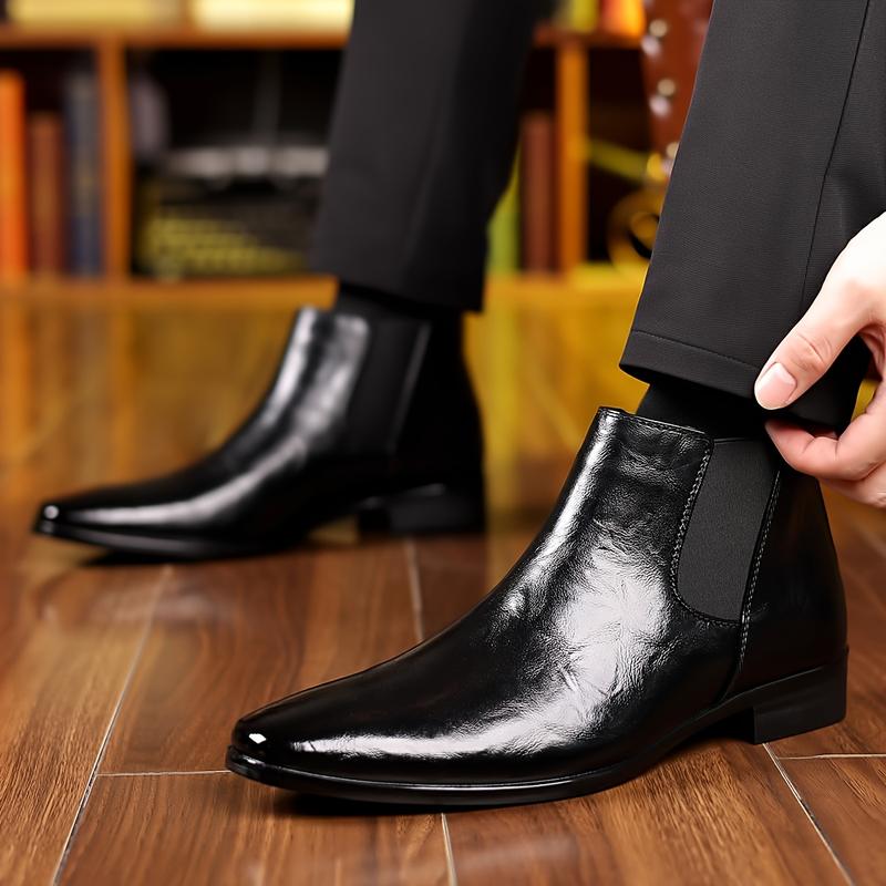 New men's pointed-toe business Chelsea boots, available in black and brown, mid-calf length, stylish business boots, casual leather shoes, perfect as a Christmas gift for your boyfriend.