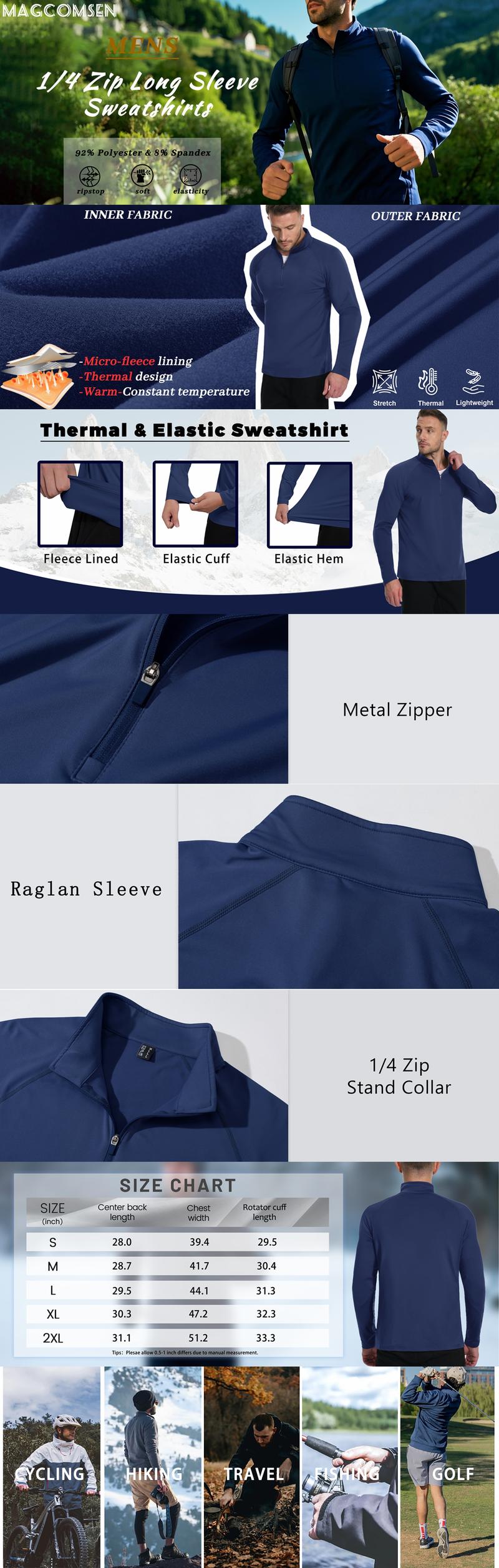 MAGCOMSEN Men's Quarter Zip Pullover Fleece Lined Long Sleeve 1/4 Zip Golf Shirt Athletic Running Fishing Sweatshirts