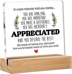 Inspirational Gift Ideas Thank You Gifts for Women Men Friends Appreciation Gifts for Coworker Motivational Quote Clear Desk Sign Decor Home Office Desk Decor 4 x 4 Inches Acrylic Sign with Wooden Stand