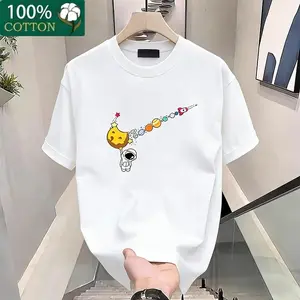 Men's fashion cotton graphic T-shirt featuring space planet elements, breathable and comfortable, machine washable, unisex design, perfect for summer casual wear.