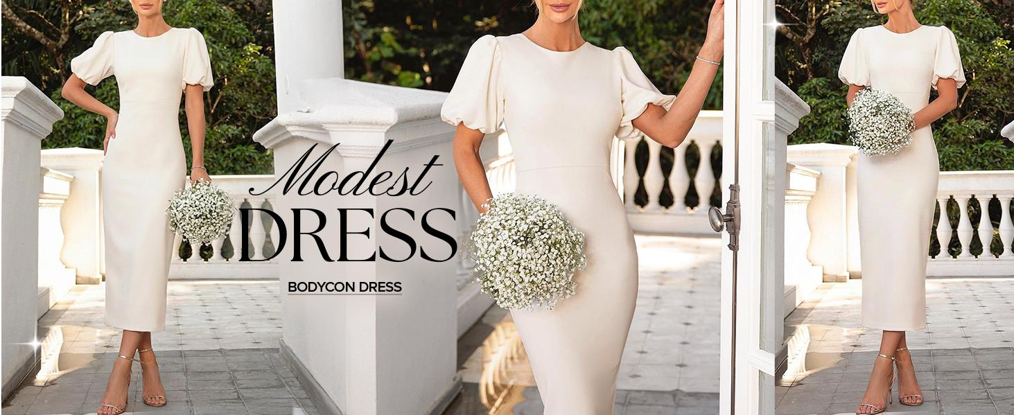 ZESICA Women's Summer Short Sleeve Bodycon Midi Dress 2026 Spring Elegant Formal Wedding Guest Cocktail Party Dresses
