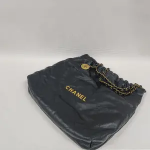 Pre-owned CHANEL leather Shoulder Bags 22 Bag in Black Quilted Shiny Calfskin with Gold Hardware
