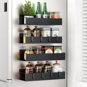 Magnetic multi-functional wall-mounted hanging rack for seasoning storage, refrigerator drilling, household magnet, side kitchen storage rack
