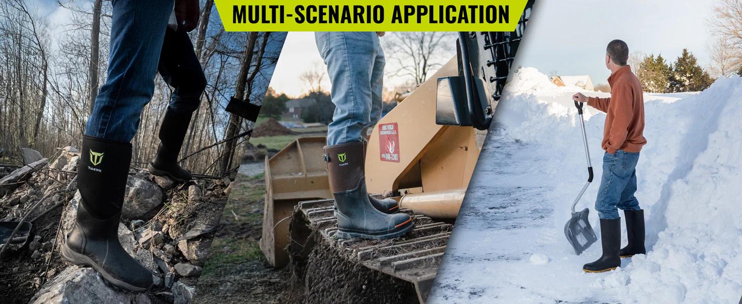 TIDEWE Work Boots Puncture-Proof with Steel Toe & Shank, Waterproof Anti Slip Rubber Boots for men worker, 6mm Neoprene Outdoor Boots Boy Footwear Walking Shoes Comfort Rain Shoes for Men steel toe boot men s boots work Closed Onyx