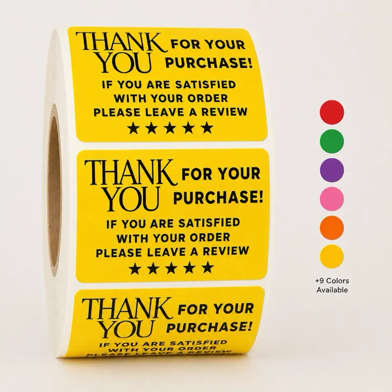 400 Pcs Leave A Review Thank You Stickers Roll - 2x1" Matte Paper Labels (50x30mm) | 5-Star Rating Business Packaging Labels for Small Business