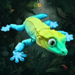 Articulated Crested Gecko Flexi Reptile Desk Accessory - Neon Eye Nature Decor Ornaments, Collectible Gifts for Home Decor Displays