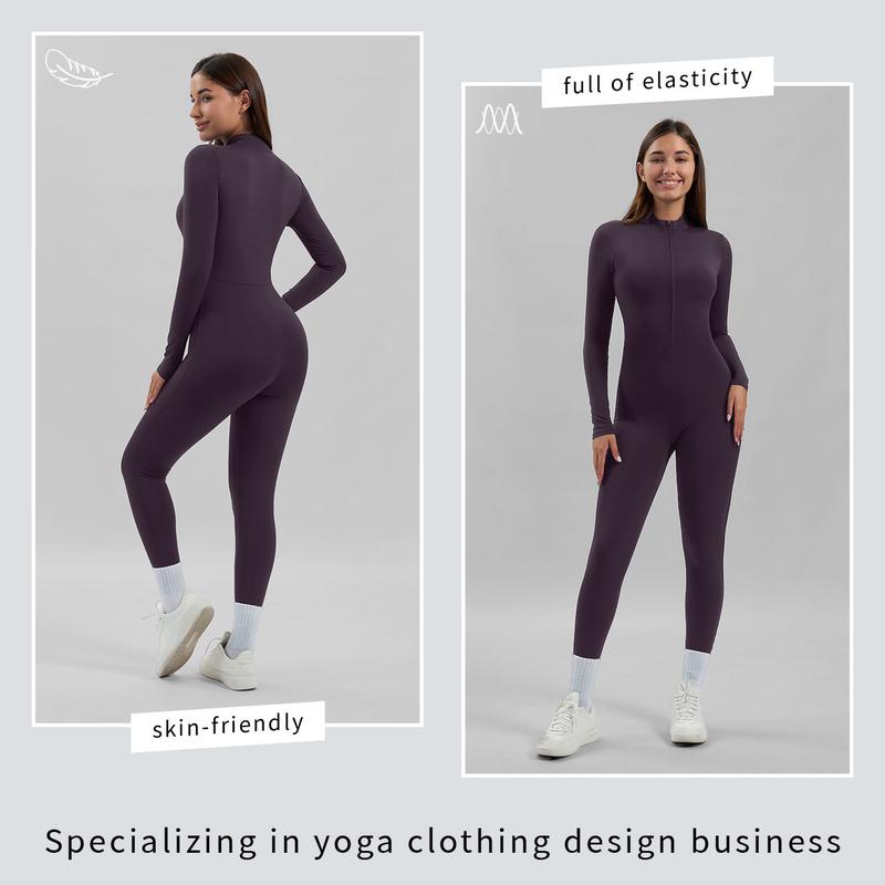 Tenwolf Women's Sports Jumpsuit Autumn Winter Thick Fleece Lined Zippered Slimming Yoga Romper Suitable for Fall/Winter