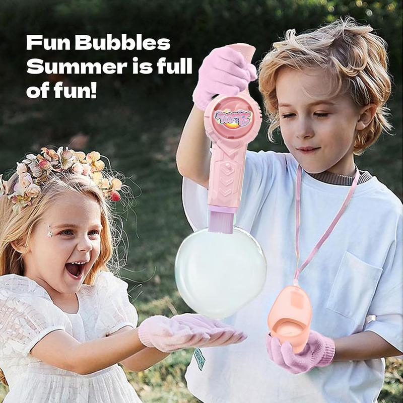 Elastic Smoke Bubble Machine for Kids - Rechargeable Magic Bubble Wand with Lights & Sound, Includes Gloves & Spill-Proof Cup, Safe Bubble Solution, Green & Pink