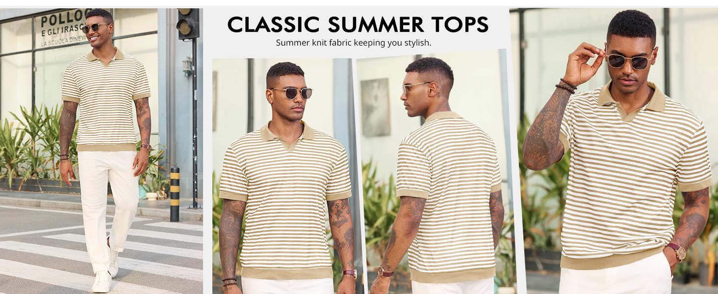 Runcati Mens Knit Polo Shirts Short Sleeve Striped V Neck Golf Shirt Classic Casual Summer Tops Runcati Mens Knit Polo Shirts Short Sleeve Striped V Neck Golf Shirt Classic Casual Summer Tops