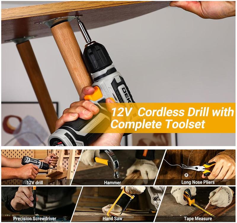 Tool Kit Box Drill Set: DEKOPRO 12V Cordless Drill and Home Mechanic Tool Set, 1.5Ah rechargeable Lithium-ion battery, 238 pcs tool kit， ALL IN ONE Toolbox with Hand Tools for Home Repairs, DIY Projects, and Mechanic Work Sturdy Drawer for Men Springtok