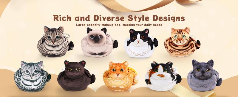 Cosmetic Bag Drawstring Travel Organizer, Cosmetic Pouch - Cat Gift, Lay Flat Makeup Bag Gifts for Cat Lovers