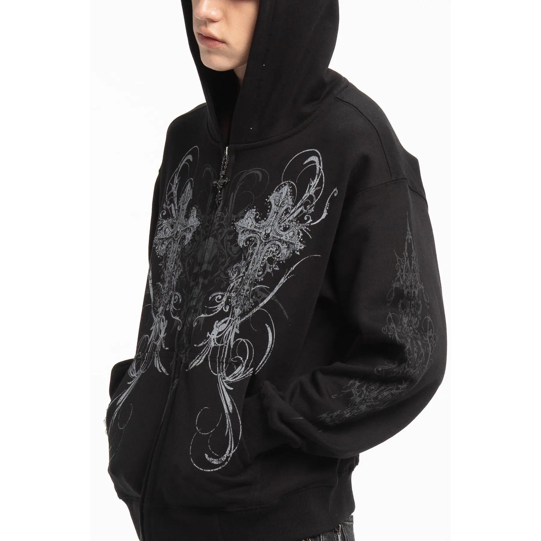Double Cross Rhinestone Hoodie - TikTok Shop