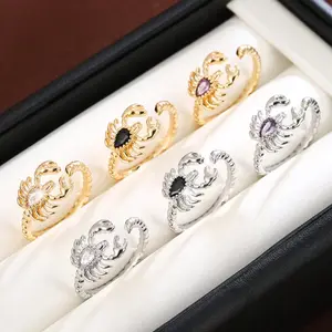 Adjustable scorpion ring – Fashionable open ring with Cubic Zirconia stones. Holiday gift for women.