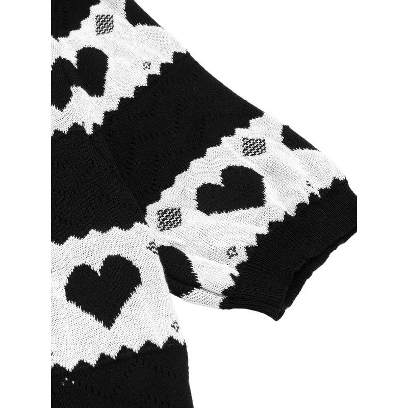 BLACK 1960S CONTRASTING HEART KNITTING DRESS Casual Chic Outfit Casual Boho Elegant Round Neck Womenswear