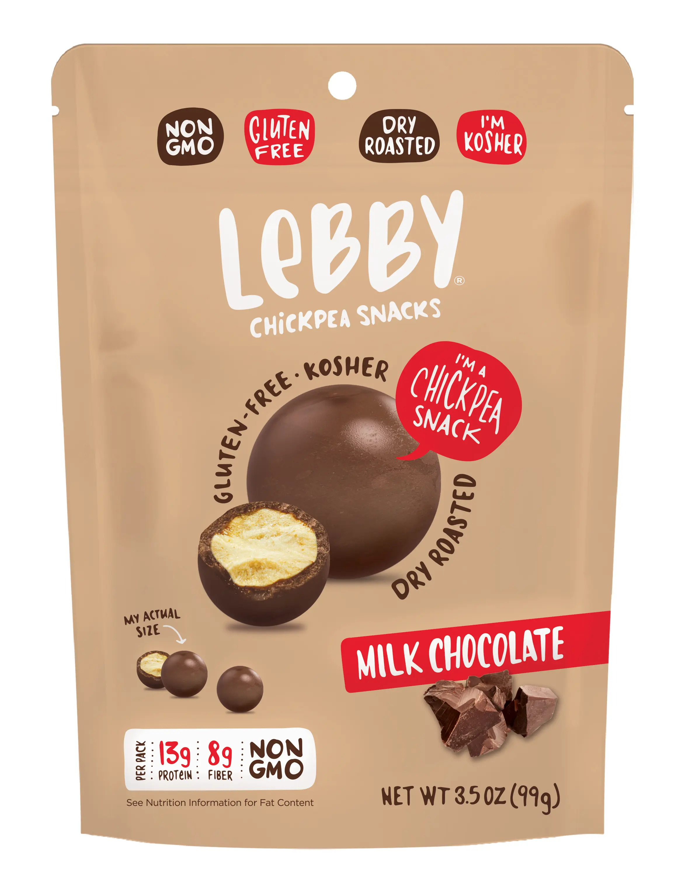Lebby Snacks, Chocolate Covered Chickpeas, Milk Chocolate, 3.5oz, 6 pack