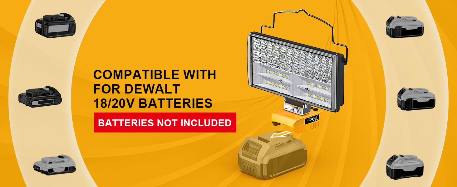 LED Work Light Compatible with Dewalt,【Battery NOT Included】, 100W 7000LM 7" Flood Battery Light, Cordless LED Flashlights with USB & Type-C & Low Voltage Protection & 140° Pivoting Head for Emergency & Job Site