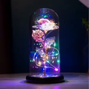 Eternal Galaxy Rose in Glass Dome – Decorative Artificial Flower Ornament for Home Décor