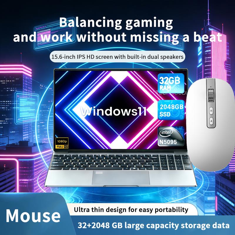 Gaming Laptop,15.6 inch Laptop Computers, N5095 Processor, 32GB DDR4 512GB/1TB/2TB SSD, FHD 1920 * 1080 Display,Fingerprint Unlock, BacklitKeyboard,HDMl,Work Computer,laptops Clearance 2026,laptops,Free Mouse Gift