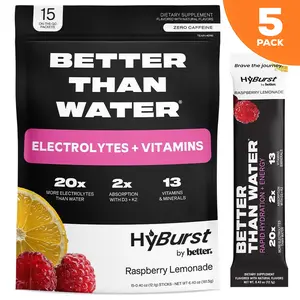 Raspberry Lemonade | 5 PACKS | 75 Sticks | Electrolyte & Vitamin Drink Mix | B12, L-Theanine, D3, K2, Zinc, Magnesium, Potassium | Calm Focus & Energy