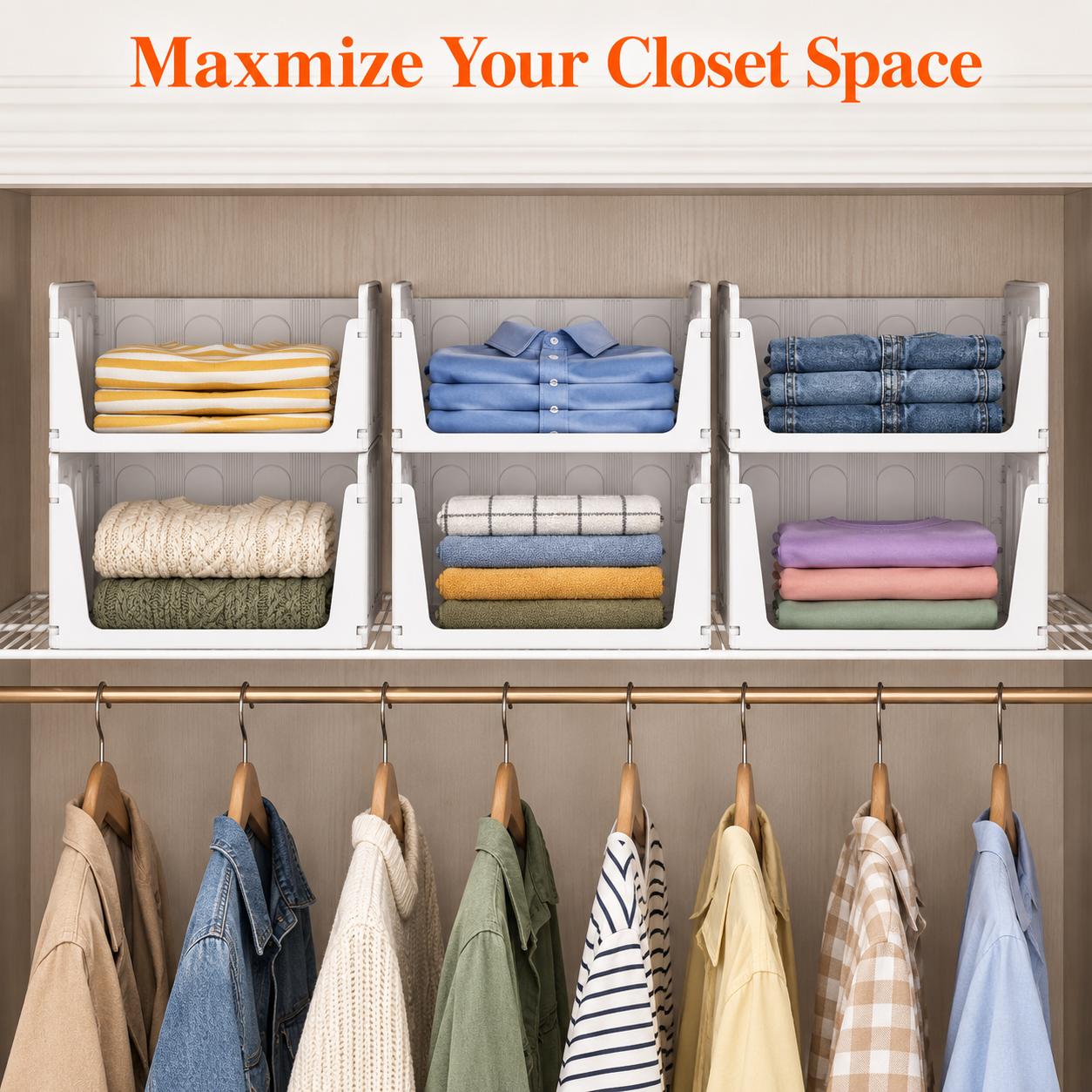 Lifewit Large Stackable Closet Organizers & Storage Bins for Clothes, Sweaters & Pants, Space-Saving Shelf Organizers for Bedroom, Dorm, RV & Pantry