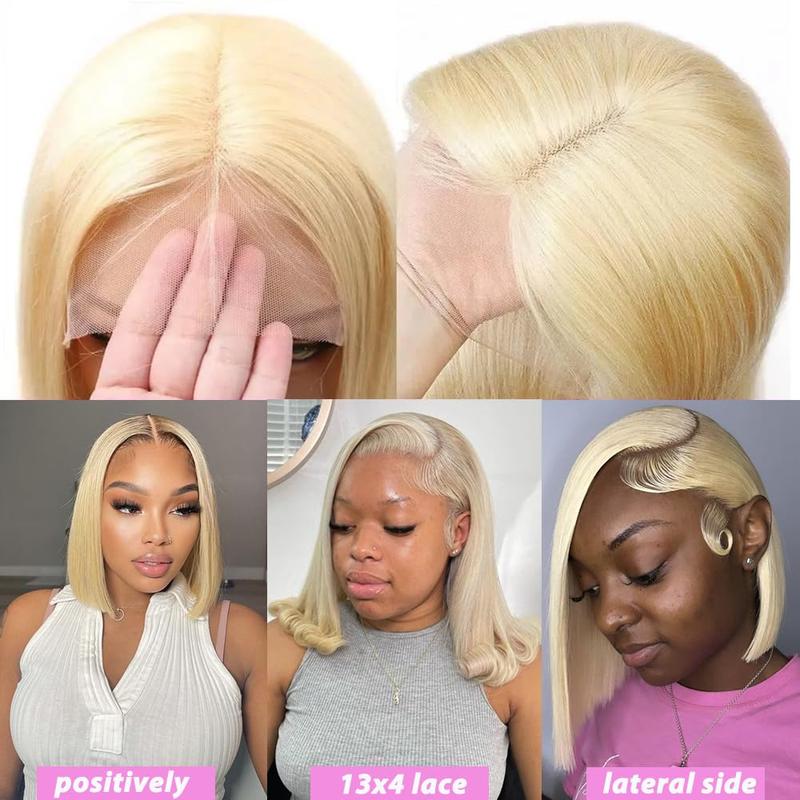 13x4 HD Lace Frontal Short Straight  613 Blonde Bob Wig Human Hair Lace Front Bob Wigs for Black Women Human Hair Pre Plucked Middle Part Black Color Bob Wigs