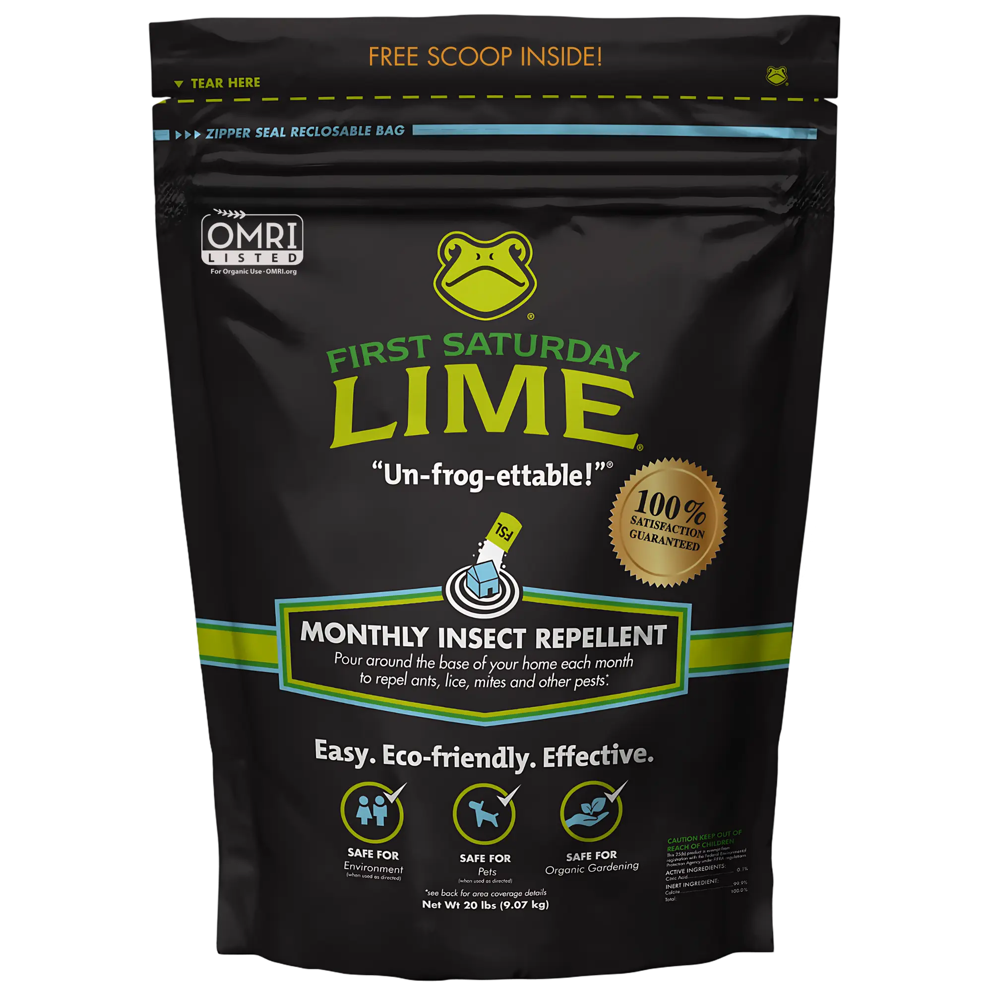 First Saturday Lime Insect Repellent, Multi-Purpose Pet Friendly Pest Control & Deodorizer for Home, Garden, Yard & Chicken Coop Protect Homes And Other Buildings Protect Yards From Ticks Garden Bug Repellent