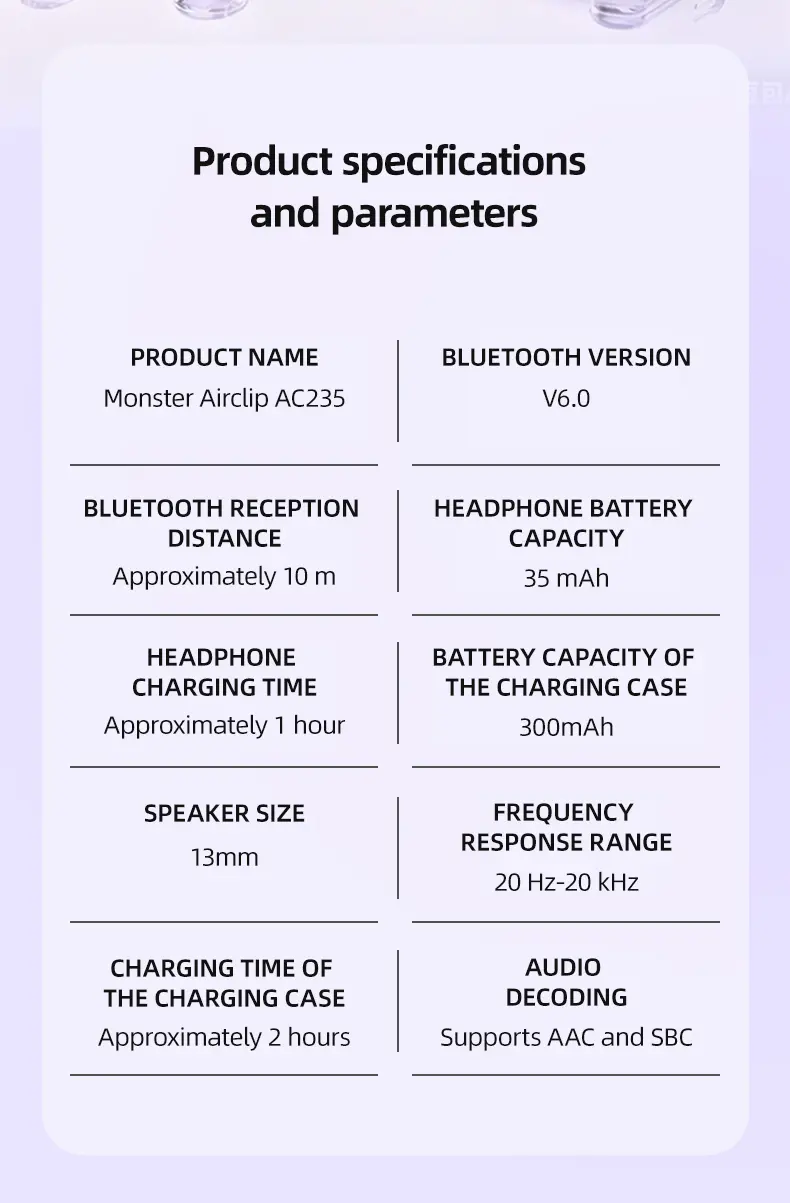 Monster In-Ear Bluetooth 6.0 Wireless Clip-On Headphones, ENC Noise Cancelling, Hi-Fi Stereo Sound, 165H Playtime, Waterproof Sweatproof, Fast Charging Boost, Hands-Free Portable, Halloween Gift for Men, for School/Work From Home