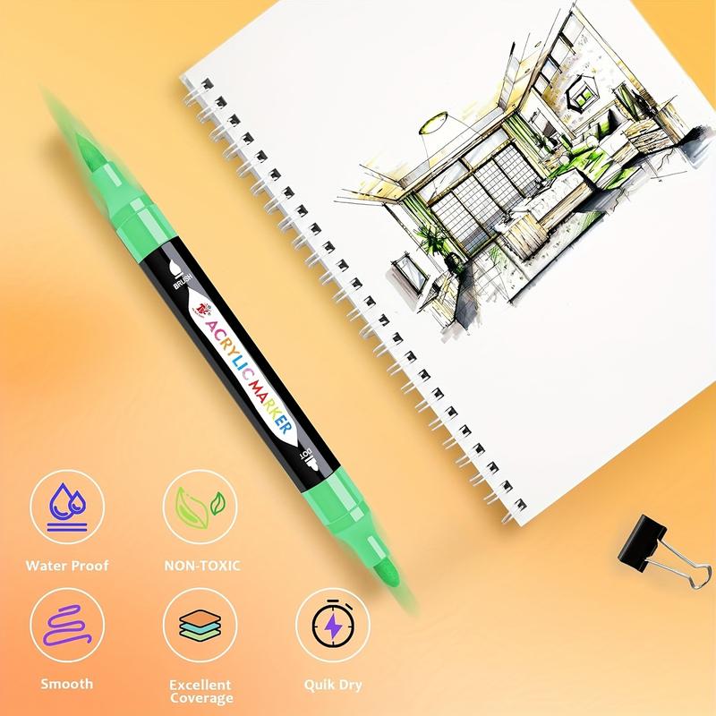 24pc Dual Tip Acrylic Paint Markers – Non-Toxic Professional Paint Pens for DIY, Arts & Crafts, Multi-Surface Markers coloring - Dual-Tip Set