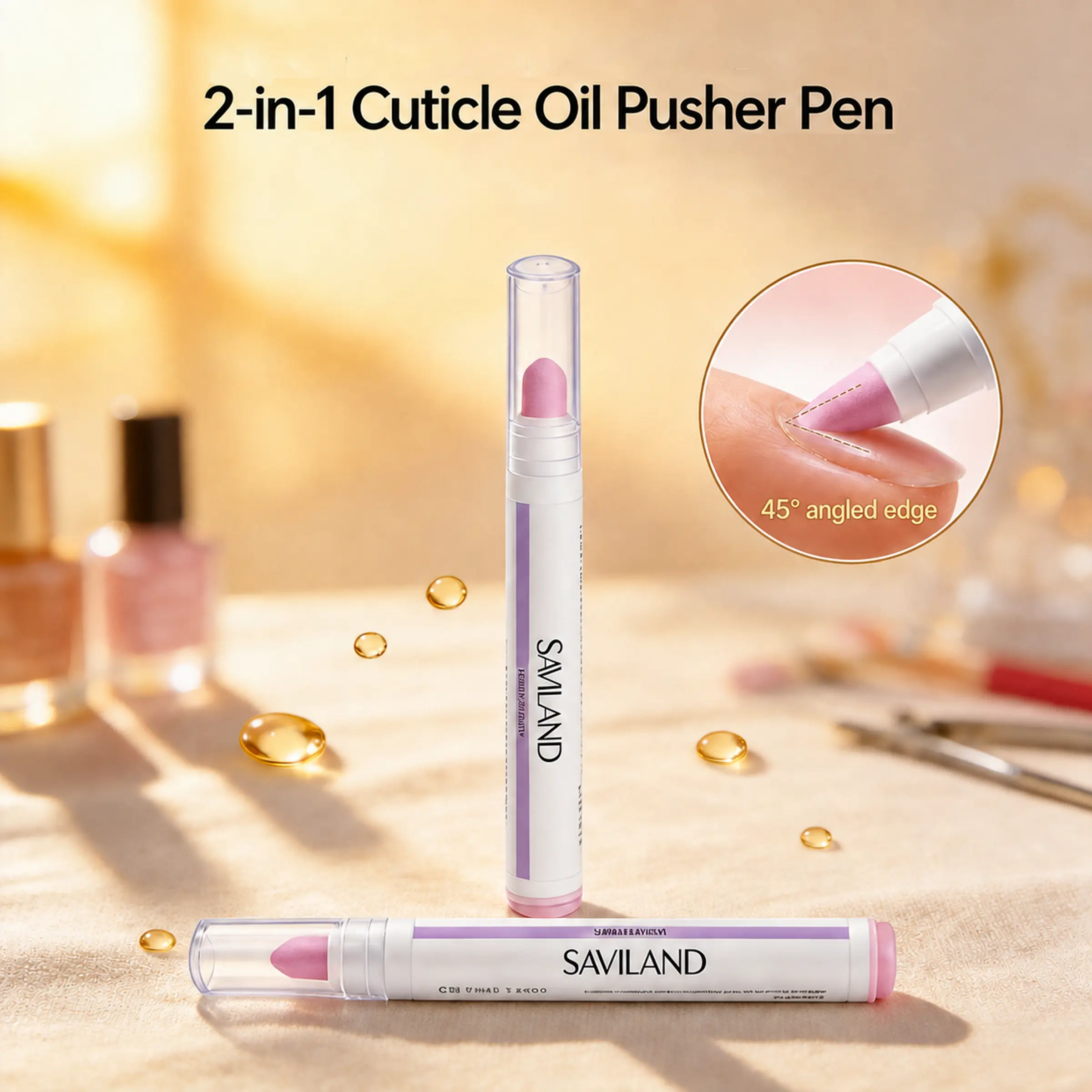 SAVILAND Cuticle Remover Pen Set: 2PCS Ceramic Cuticle Pusher & 4.5ml Cuticle Oil Pen for Nail Growth, Dry Cuticles, Hangnails, Damaged Nails Moisturizing & Strengthening Care Backtoschool