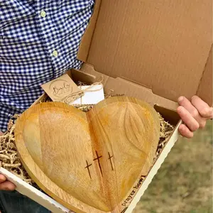 Vintage Wooden Heart-Shaped Prayer Handcrafted Vintage Prayer Bowl with Cross & Letter Pattern, Prayer Bowl with 24 Prayer Cards, Religious Decorations for Home Living Room Bedroom Church Decor Ornaments Light Brown vintage room decor