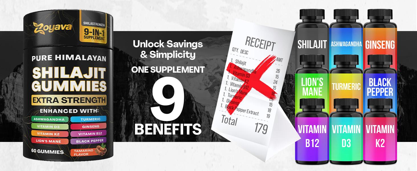 Zoyava Pure Himalayan Shilajit Gummies - Tamarind & Raspberry Flavored 9-in-1 Dietary Supplement for Fitness & Healthcare - MADE IN USA - 60 Edible Gummies