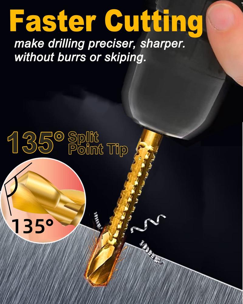 6 Pack Titanium Coated HSS Twist Drill Bits, 3-8mm Serrated Side Cutting Drill Bit Woodworking Tools for Plastic Metal Wood Hole