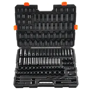 Impact Sockets Set, 130-Piece, 6-Point, 3/8-Inch and 1/2-Inch Drive Ratchet Tool Kit With Sockets, Bits, Extensions, And Carry Case For Automotive, Home, And Workshop Use, Includes Magnetic Tray And Universal Socket Adapter