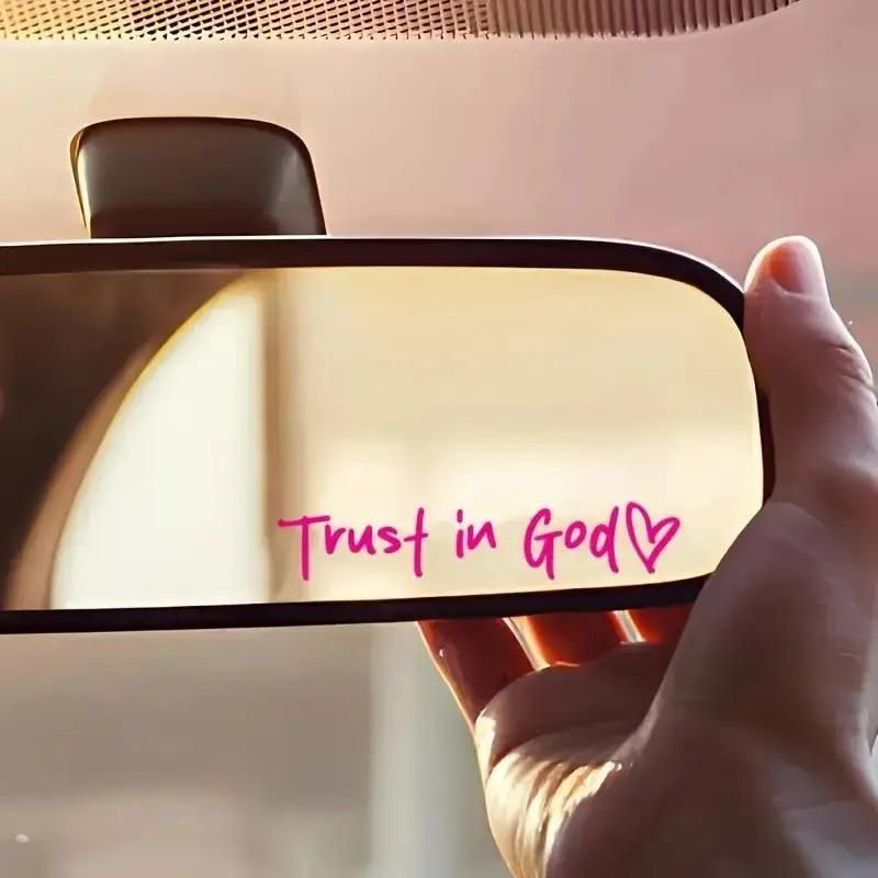 Trust in God Car Rearview Mirror Sticker PINK, Car Rearview Mirror Decal, Inspirational Vinyl Sticker, Ideal Christian Gift