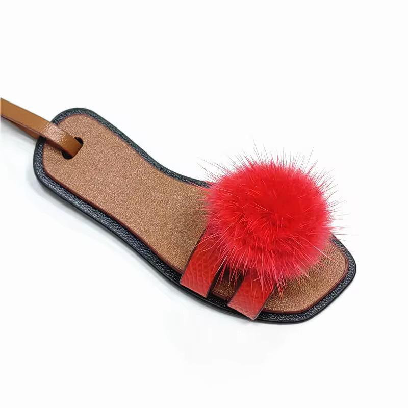 Sandal Pu Bag Charm Accessories - Elegant Unique Design for Versatile Styling with Black Pom Pom - Perfect for Various Occasions