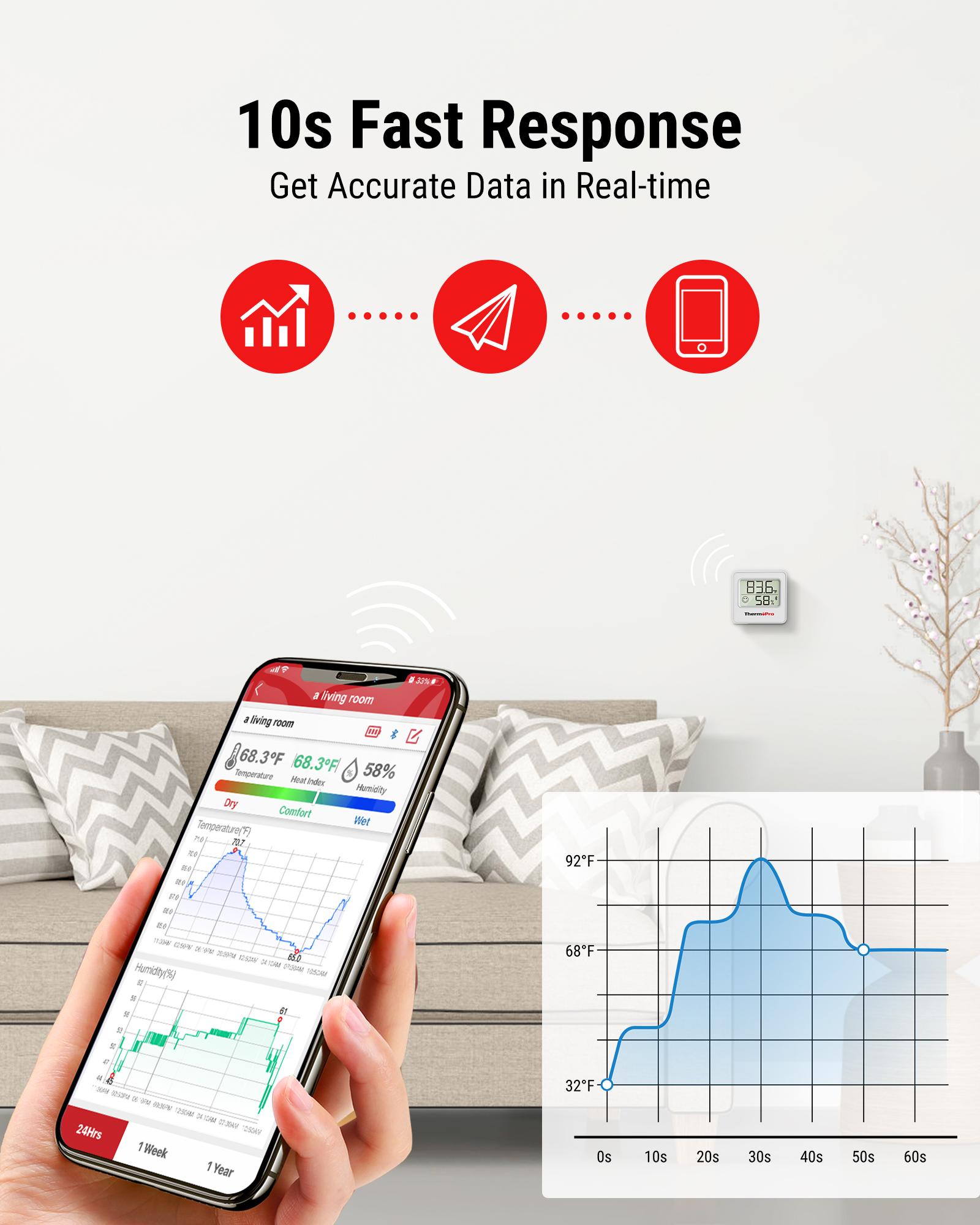 [Black Friday] ThermoPro TP50 & TP357 Digital Hygrometer Indoor Thermometer,  Portable Bluetooth Humidity Monitor with App, Room Temperature Humidity Gauge with Sensor, Data Storage