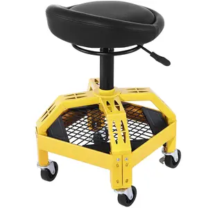 300LBS Capacity Rolling Garage Stool - Adjustable Height (24" to 28.7"), Mechanic Seat with 360° Swivel Wheels & Tool Tray, Ideal for Workshop, Auto Repair Shop (Yellow)