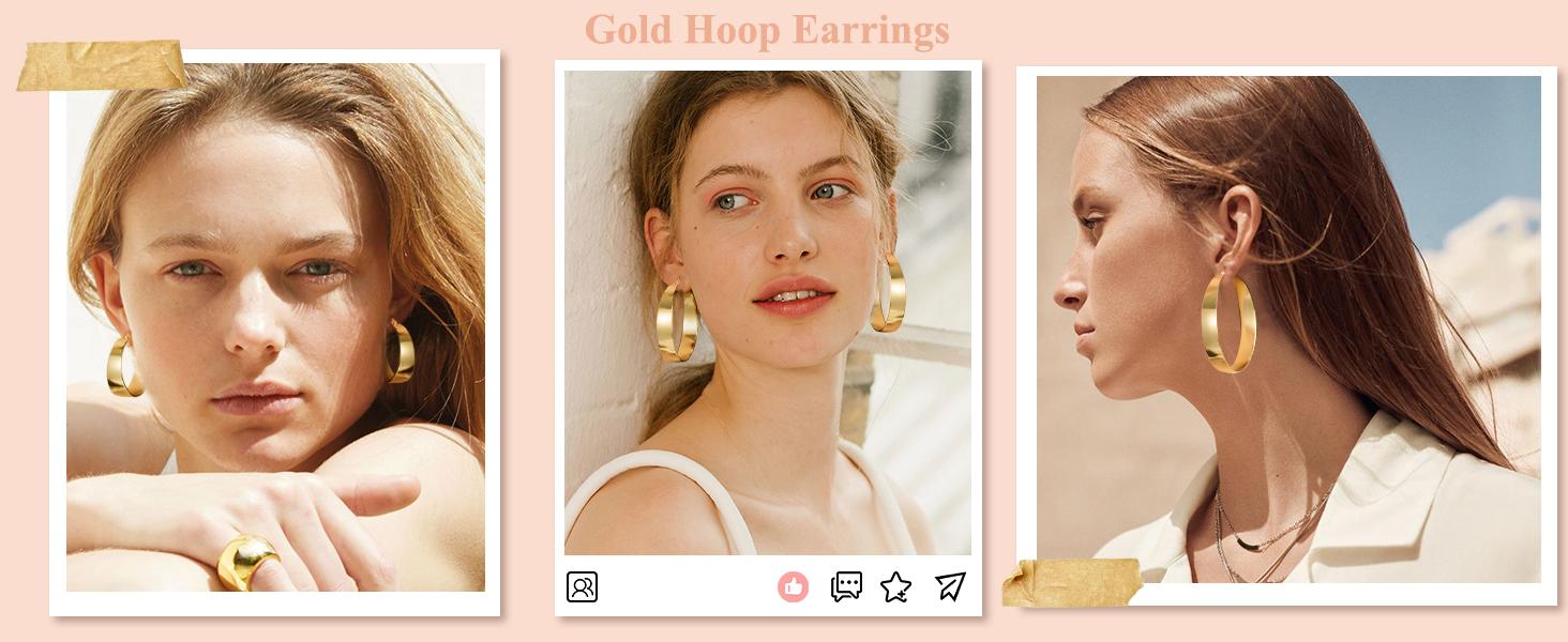 GANIA 18K gold hoop earrings - Women's version, hypoallergenic multi-size earrings with a lightweight large hoop design - 30/40/50/60 millimeters - Valentine's Day gift GANIA 18K gold hoop earrings - Women's version, hypoallergenic multi-size earrings with a lightweight large hoop design - 30/40/50/60 millimeters - Valentine's Day gift