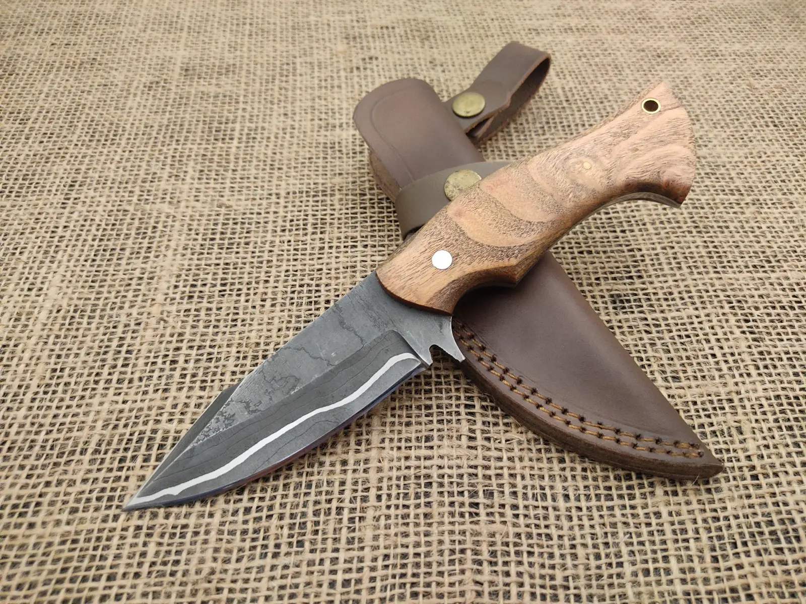 Handmade Damascus Steel Fixed  Hunting Knife | Camping Survival Skinner Knife with Oak Wood Handle – 9” Outdoor Knife