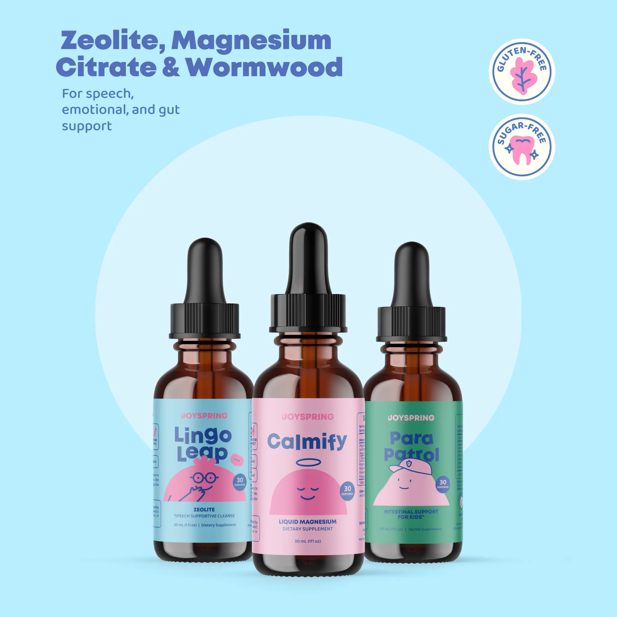 JoySpring Focus, Calm & Gut Support Bundle | LingoLeap + Calmify + Cleanse