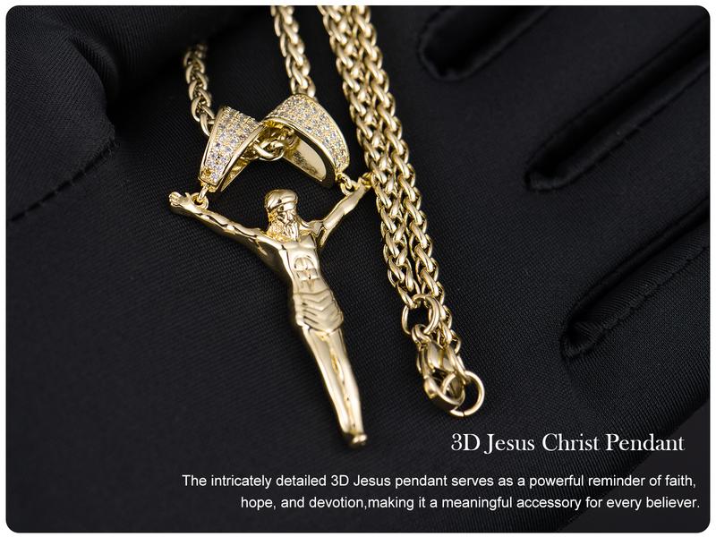 Holylegend 14K Real Gold-Plated Jesus Christ Pendant Necklace for Men and Women, 3D Christ Charm with Diamond Double-Lock Clasps, 24 inches Chain, Religious Gold Plated Jewelry Gift for Fashion Lovers