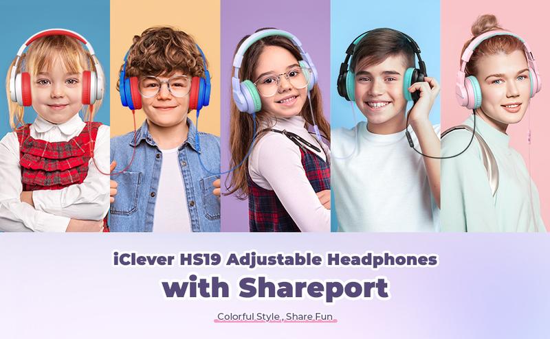 iClever Kids HS19 Wired Headphones With Microphone Volume Limiter 85/94db i clever Audio