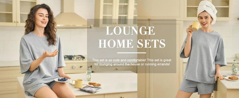 Imily Bela Womens 2 Piece Outfits 3/4 Sleeve Tops and Elastic Waist Shorts Lounge Sets Loungewear