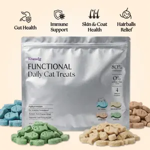 Kneady Multipurpose Functional Cat Grass Probiotic L-Lysine Fish Oil Treats for Healthy Cats - Supports Dentals, Hairballs, Gut, Skin, Coat, & Immune System - Freeze Dried Treats