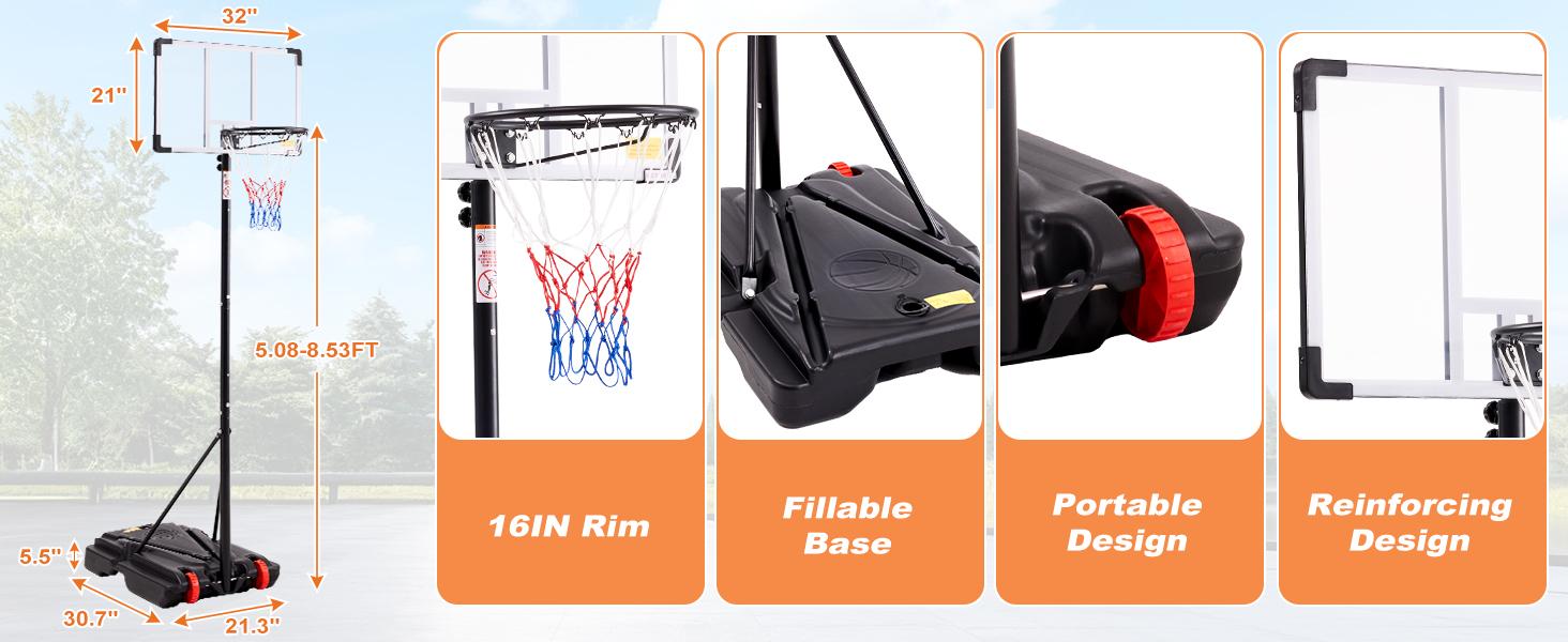 Adjustable Basketball Hoop–Portable Indoor Outdoor System 6.1 To 10 Ft – Family Basketball Goal With Sturdy Base And Wheels