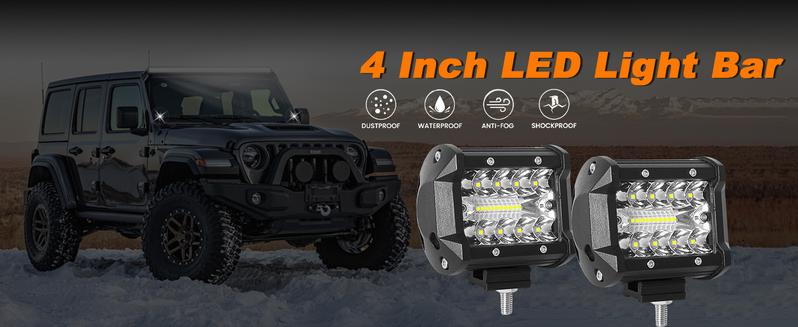 DIBMS Led Light Pods 4PC 4Inch 60W Flood Spot Combo Triple Row Driving Lamp Roof Bumper Off Road LED Work Lights Pods for Van Camper Wagon Car Pickup Golf Cart ATV UTV SUV Truck Boat 4x4